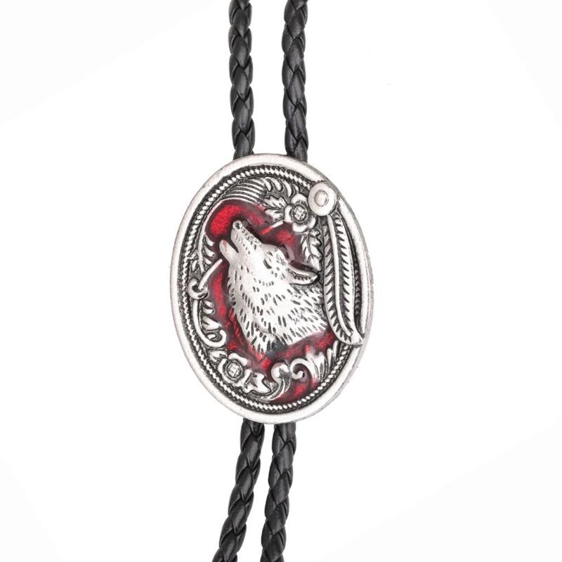 Metal Wolf Bolo Tie Wolf Necktie for Shirt Jeans Western Necklace Braided Shoestring Necktie Bolo Tie