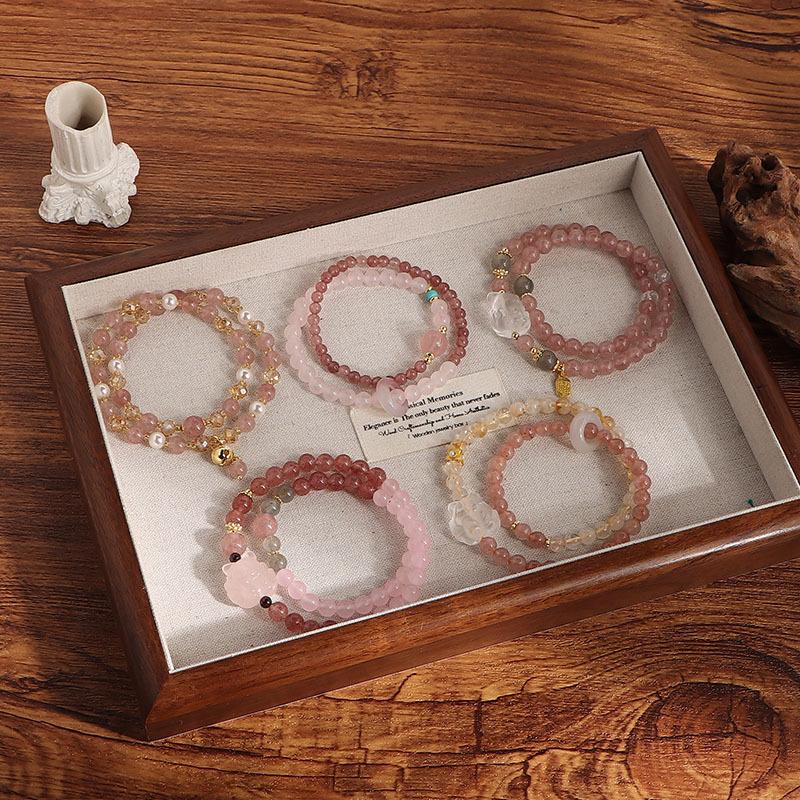 Natural powder crystal strawberry crystal double circle bracelet DIY handmade round beads wholesale natural crystal bracelet popular jewelry