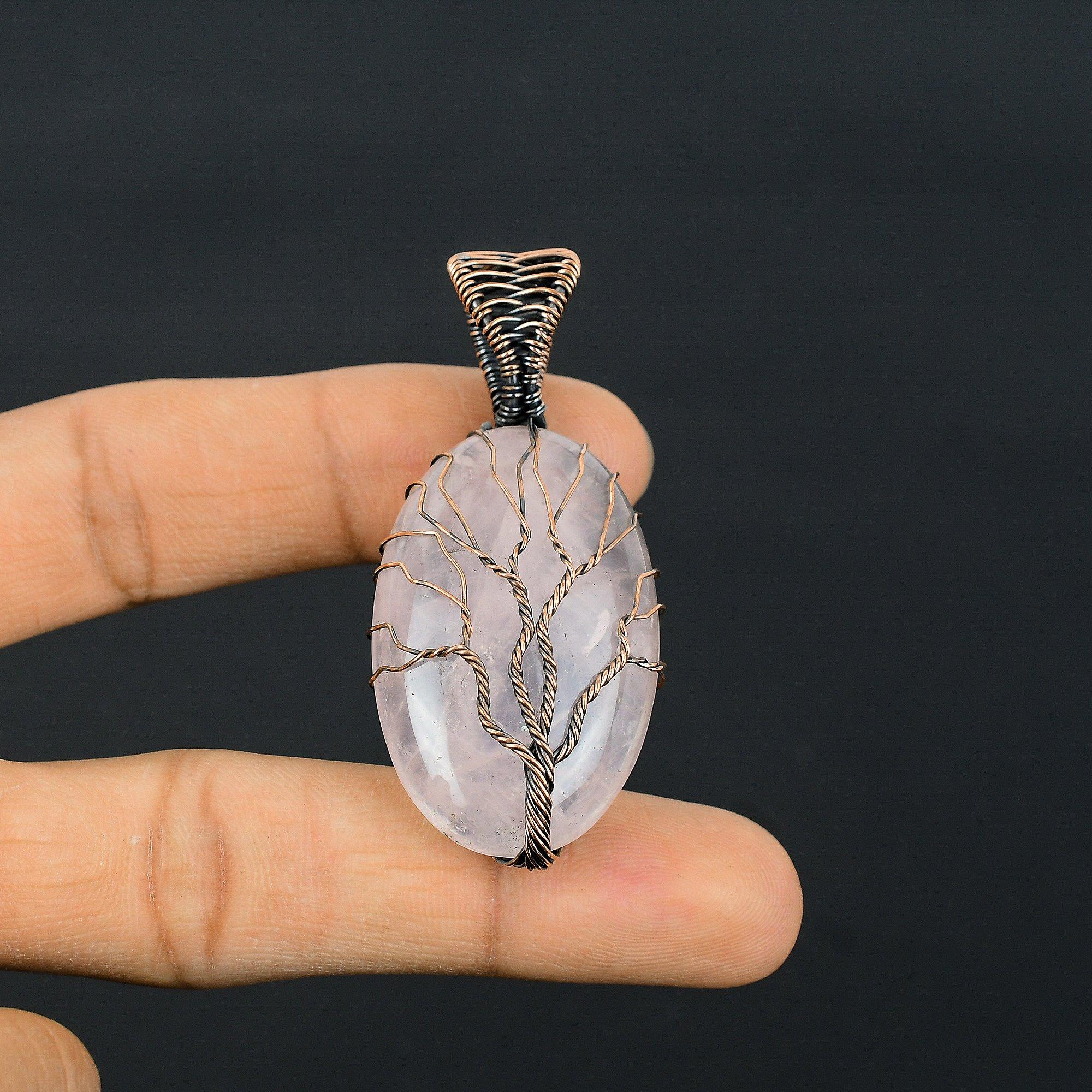 

Украшения из розового кварца, кулон, обернутый медной проволокой 999 пробы, украшения из драгоценных камней ручной работы, подарки для жены, совершенно новый кулон 2.55 Inches