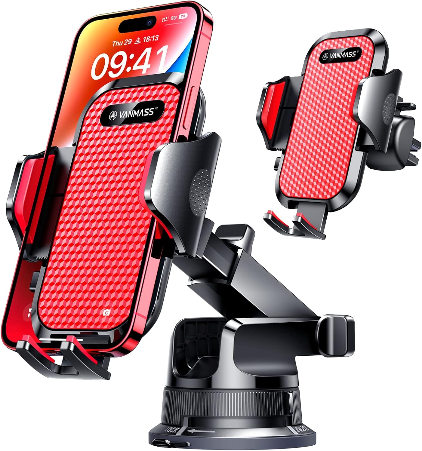 

Pro Version Universal Car Phone Mount 2025 Super Suction Cup for iPhone 17 Pro Max 16 15 14 Android червоний