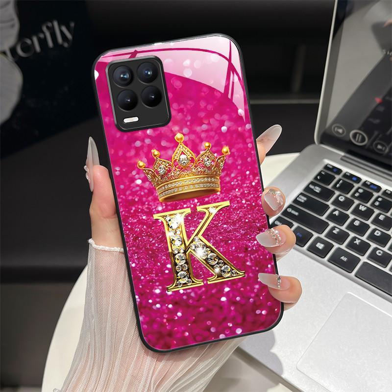 For Realme 8 Case Fashion Letters Hard Tempered Glass Back Cover For Realme 8 Pro 8i Realme8 4G RMX3085 Phone Case Luxury Coque
