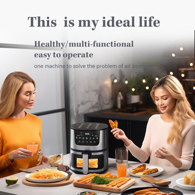 7L Stainless Steel Smart Air Fryer with Visible Cooking Window - Large Capacity Household Model, US Standard