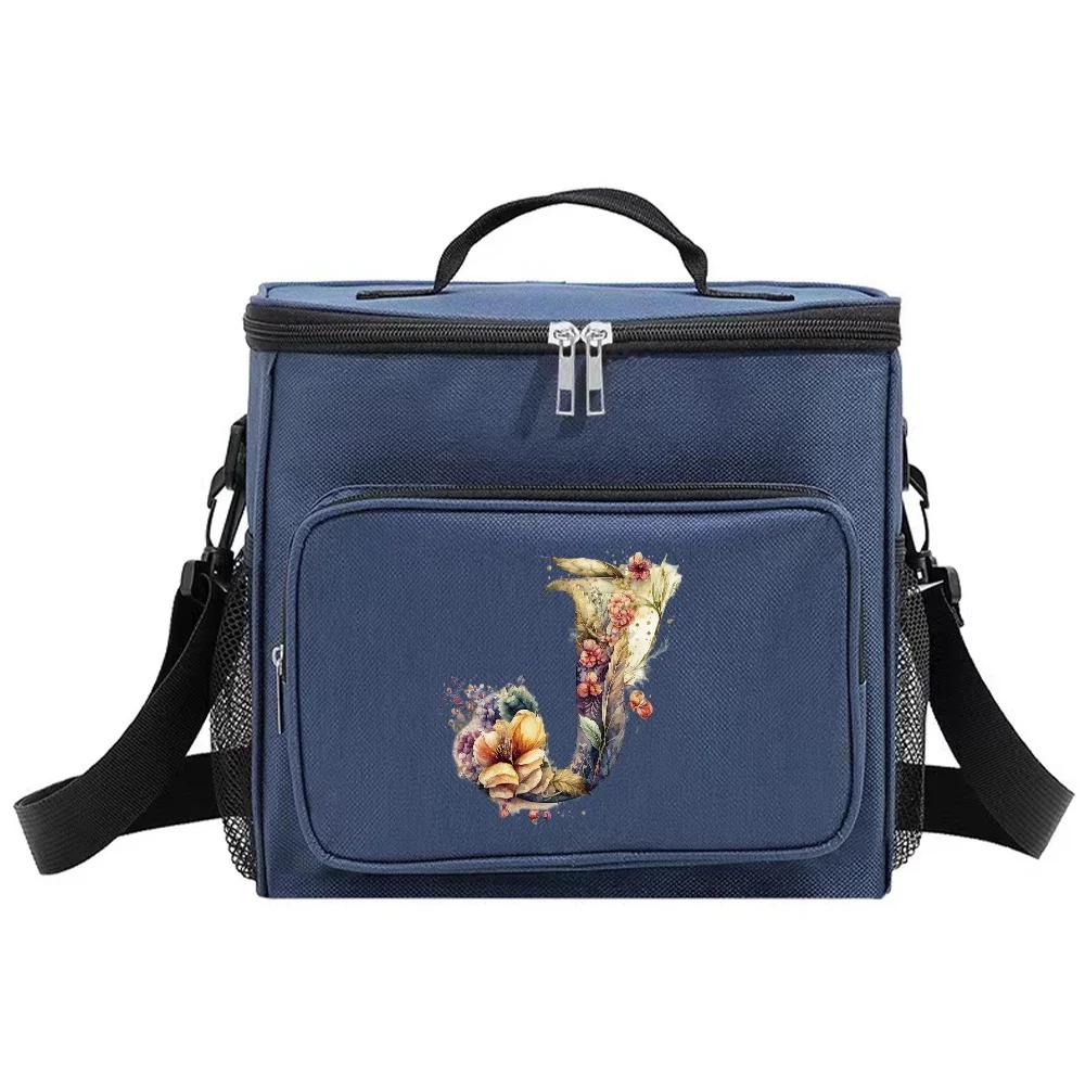 Shoulder Lunch Bag Insulated Bags Waterproof Cooler Box Thermal Organizer Handbag for Men and Women Floral Letter Pattern