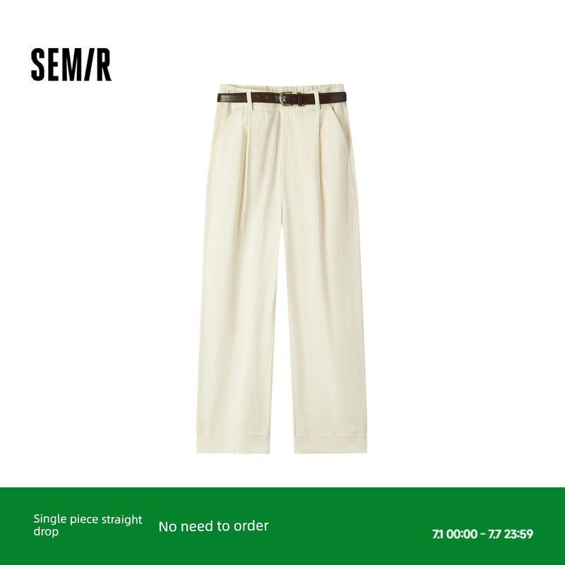

[Same Style with Mall] Senma Casual Pants Women s Curling Cropped Pants Slim Looking Autumn 2024 New Arrival Pure Cotton Loose Pants Easiest for Match Rice White 10301 155/62A/S