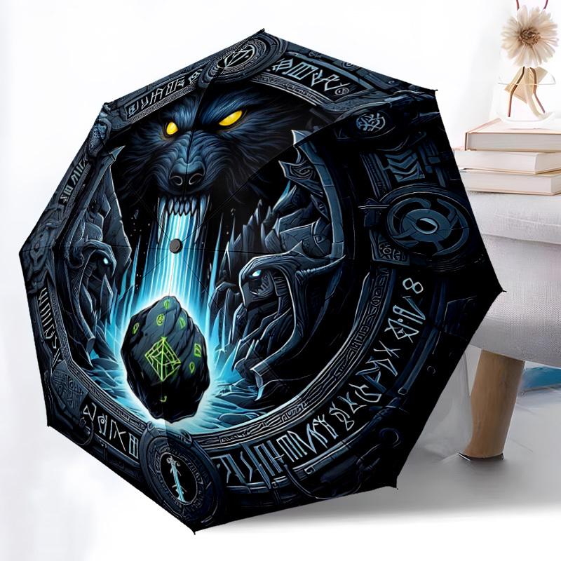 1pc Wolf Emblem Folding Umbrella | Elegant Design, Fashionable Accessory, Durable Construction, Sturdy Ribs yy251107046