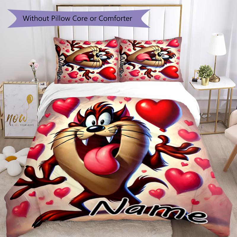 3pcs Custom Name Taz-Mania Bedding Set Duvet Cover Closure Includes 1 Duvet Cover & 2 Pillowcases for All Seasons Bedroom Decor