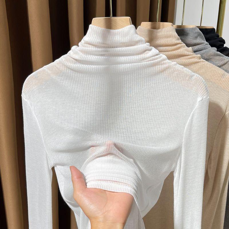 Slightly See-through Collar Long-sleeved Women's Autumn Fashionable Layered Tops with Base Layers