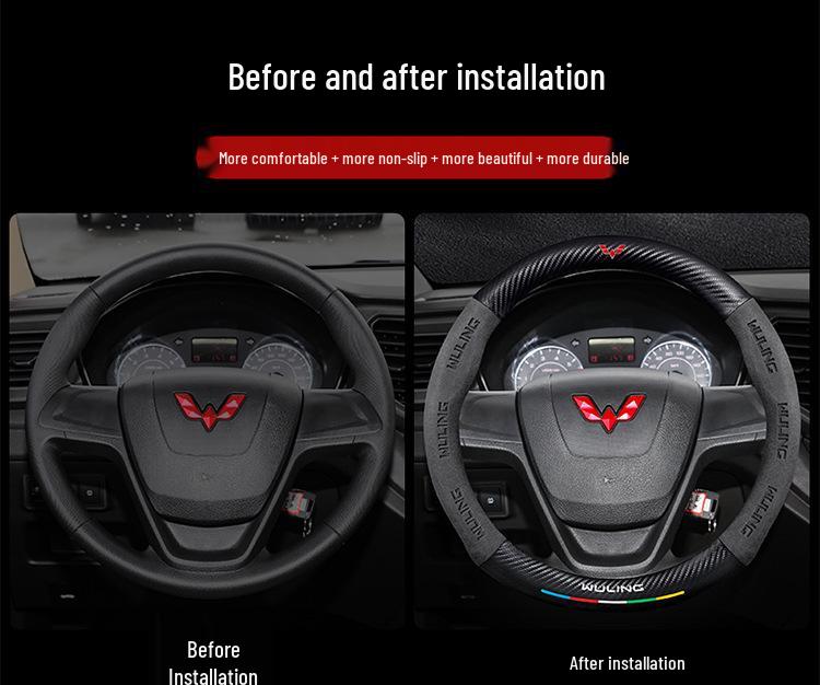 Genuine Leather Steering Wheel Cover for Wuling Hongguang Mini, Capgemini, Journey, Starlight, 730, Glory, and New Card Models.