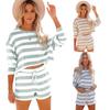 Damen Gestreiftes Langarm-Sweatshirt & Shorts Loungewear-Set 2-teiliges Lässiges Nachtwäsche-Outfit für Europa USA