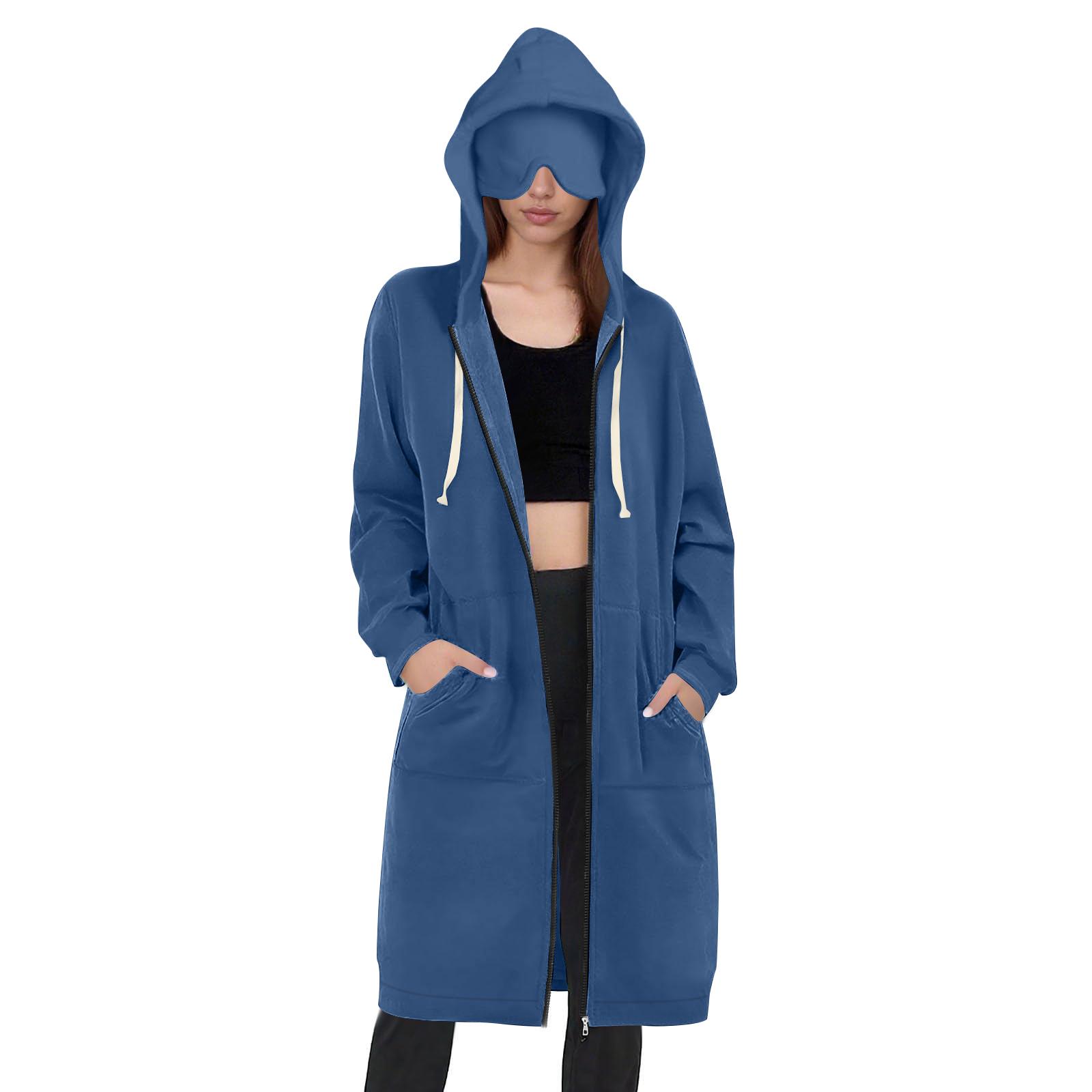 

Женская маска для сна, Повседневная толстовка с длинными рукавами, карманами и молнией для путешествий, Спортивная куртка, Пальто-топ L синий