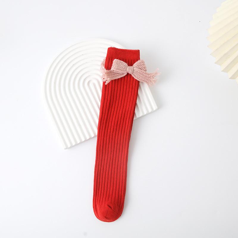 Children Bow Long Socks Red Christmas Kids Girls Princess New Year Autumn Winter Warm Leg Protection Socks