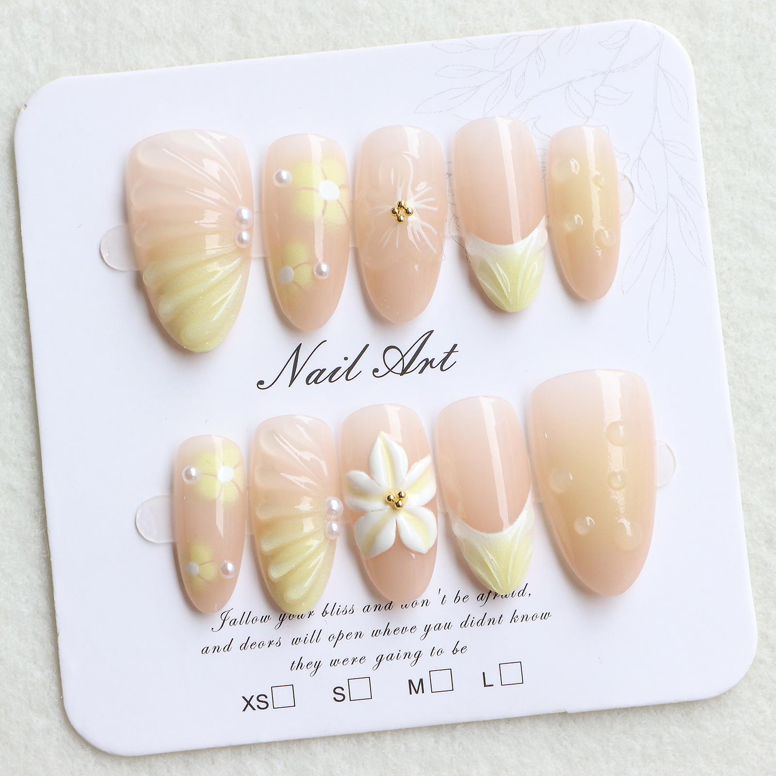 Translucent Almond Shaped 3D Cat Eye Nails with Jade Dew Spring Design