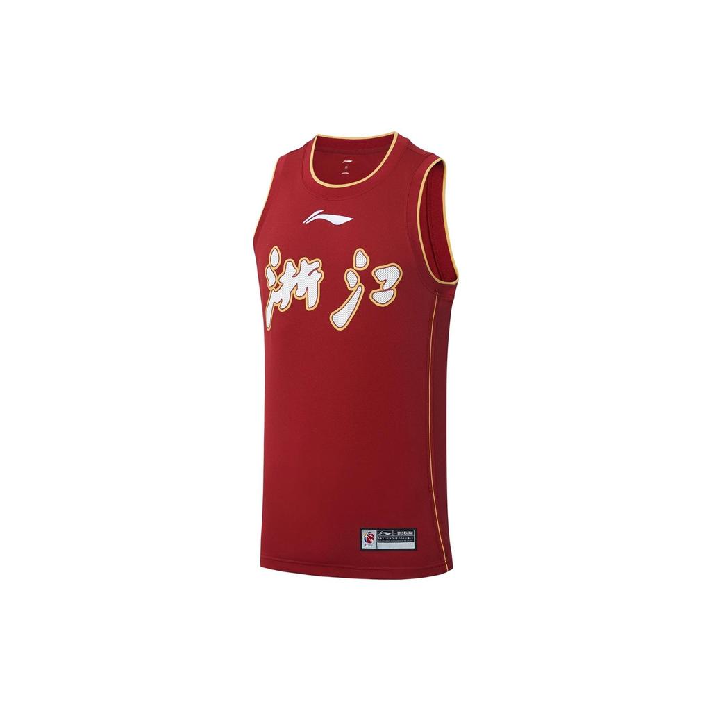 Li-Ning Professional Basketball Series CBA Chinese Character Logo Print Round Neck Basketball Vest Men Tops Red AAYS427-1
