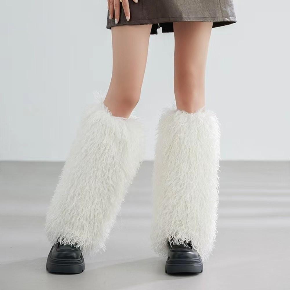 40cm Curly Furry Leg Warmers Faux Fur Knee High Girls Socks Fashion Long Tube Sock Daily Use