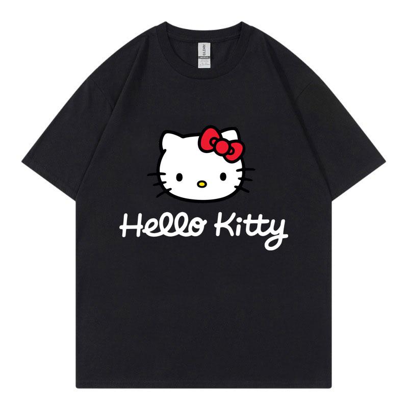 Hello Kitty Cartoon Anime Women T-shirt Summer Short Sleeve 100% Cotton Men Tee Shirts Tops 2025 New Fashion Couple Clothing