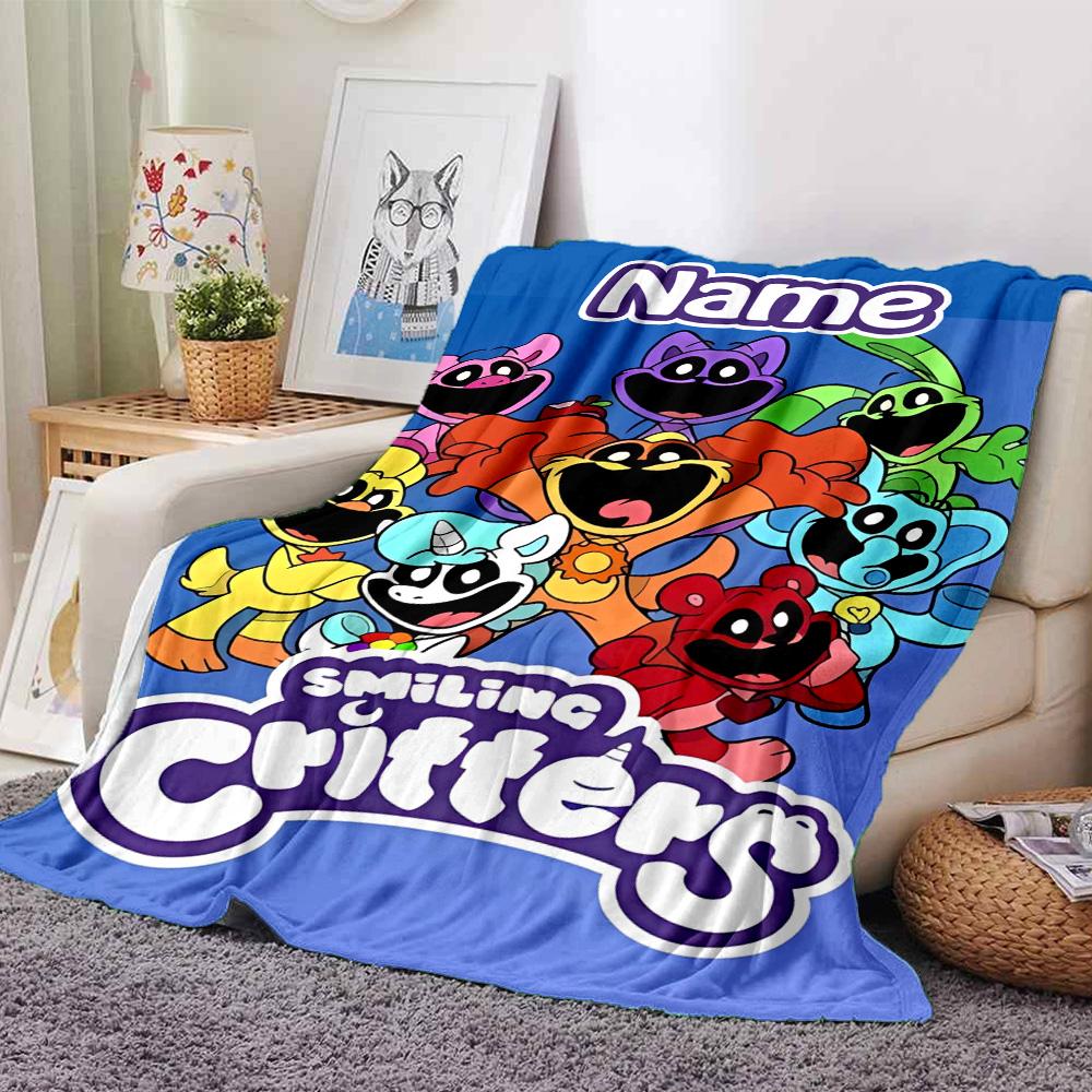 Customiz Name Personality Smiling Critters Blanket Soft &Warm Sofa Office Bed Travel Lunch Break Blanket, Gift Suitable All Seasons