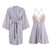 Loose Backless Pajamas Solid Color Comfortable Suspender Skirt Lace-up Cardigan Robe Home Set