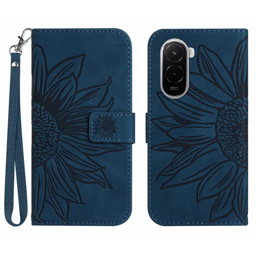 For Xiaomi Poco M7 4G (EU) (171mm) Case Sunflower Imprint Leather Wallet Phone Cover with Wrist Strap