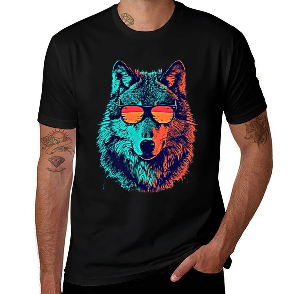 Wolf Vintage Wolf With Sunglasses Tshirt Plus Size Gym Sports Tshirt