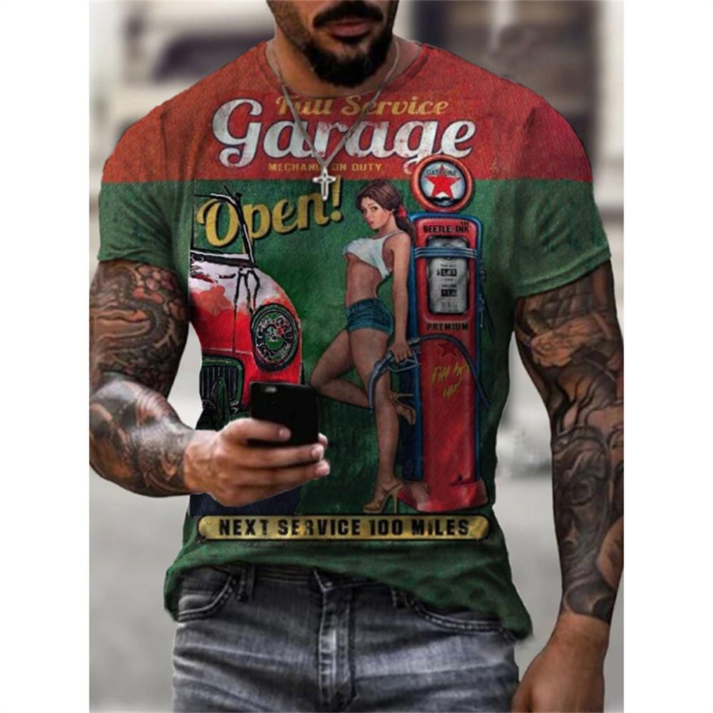 Vintage Motorcykel T-shirt För Män 3D Racing Girl Kortärmad Toppar Street Herr Biker T-shirt Oversized T-shirt Kläder