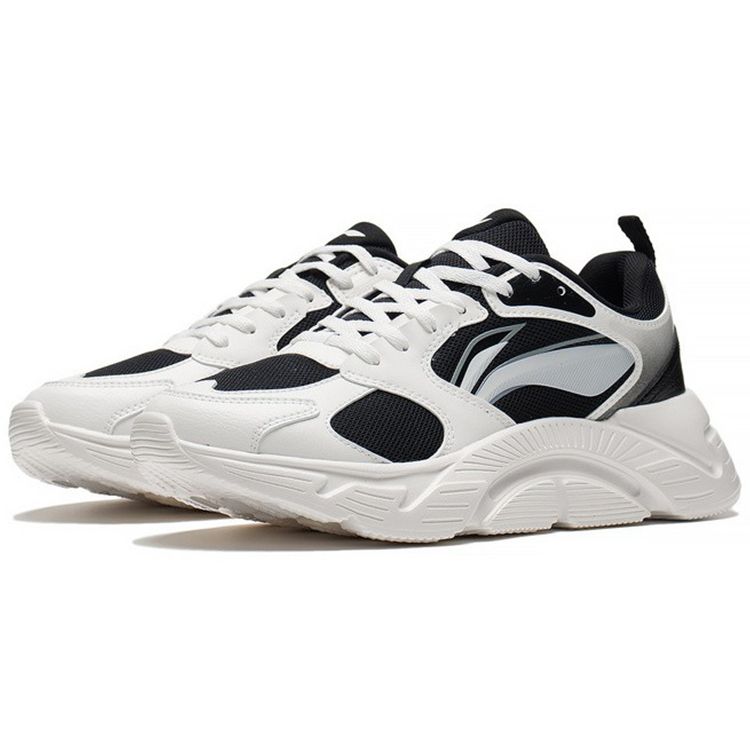 Li-Ning Comfortable Fabric Synthetic Leather Shock Absorbing Non-Slip Wear-Resistant Low-Top Running Shoes Women sneakers Black White ARSS058-3