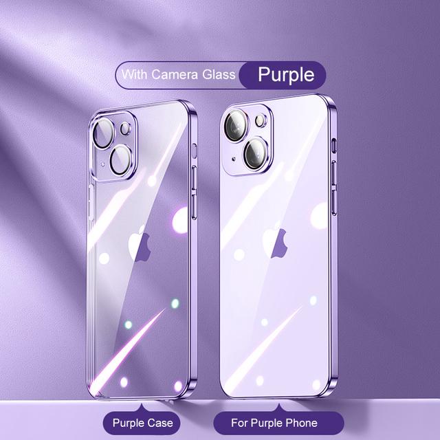 Luxyry Ultradünne, durchsichtige, quadratische Rahmenhülle für iPhone 14, 13, 12 Mini, 11 Pro Max, X, Xs, Xr, Se, 7, 8 Plus, weiche Abdeckung mit Glas