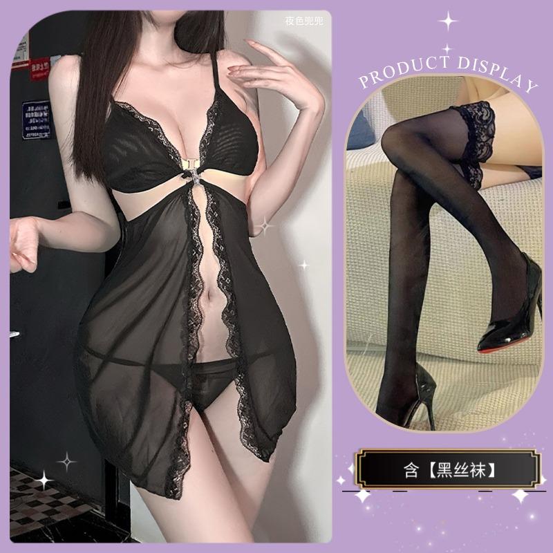 Sex Lace Purple Pajamas Female Looming Perspective Sexy Pajamas Pure Lust Wind Temptation Advanced Sleep