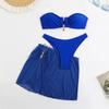 New European and American Swimsuit, Three-piece Set of Solid Color Metal Buckle Women's Split Bikini Swimsuit