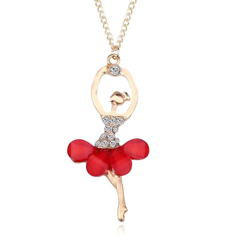 

Exquisite Ballet Girl Necklace Elegant Sparkling Fairy Pendant Collarbone Chain Party Fashion Jewelry Accessories Christmas Gift червоний