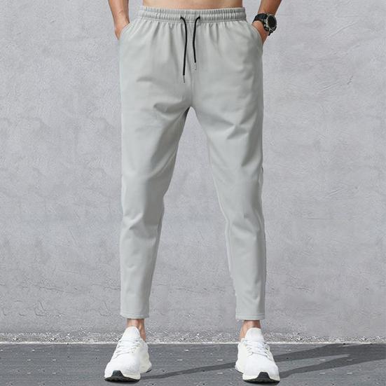 Men Ninth Pants Solid Color Drawstring Soft Fabric Multi Pockets Men Sweatpants Daily Clothes