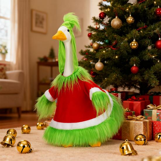 Red Xmas Santa Holiday Costume Christmas Mrs. Claus Goose Outfit Dress for 23" Cement Outdoor Patio Statue Decor