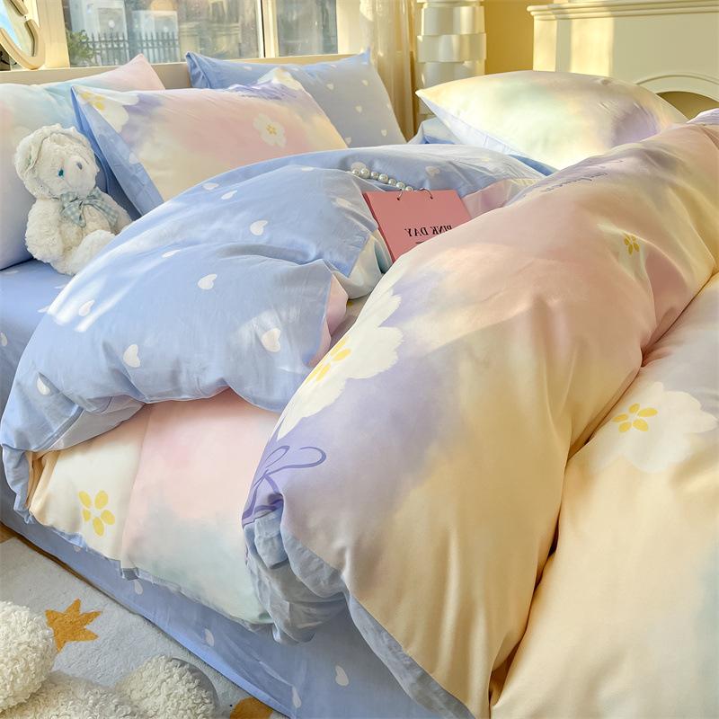 Bedding Four-piece Set, Cotton Pure Cotton Floral Quilt Cover, Bed Sheet Dormitory Three-piece Set