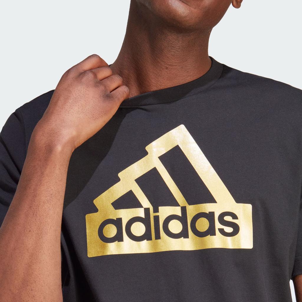 Adidas Metallic Logo Print Sports Shorts Sleeve T-Shirt Men Tops Black II3468