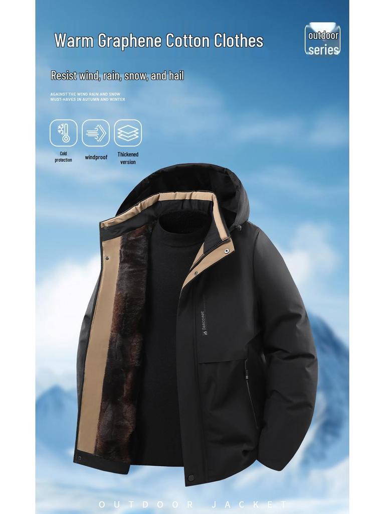 Graphene Thickened Men's Cotton Jacket with Detachable Hood - Warm Winter Casual Outerwear