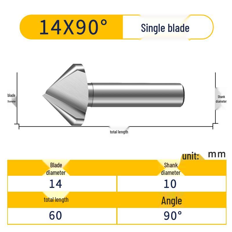M35 Cobalt Countersink, Straight Shank, Single-Edge, 3-Flute, 90° Deburring Tool