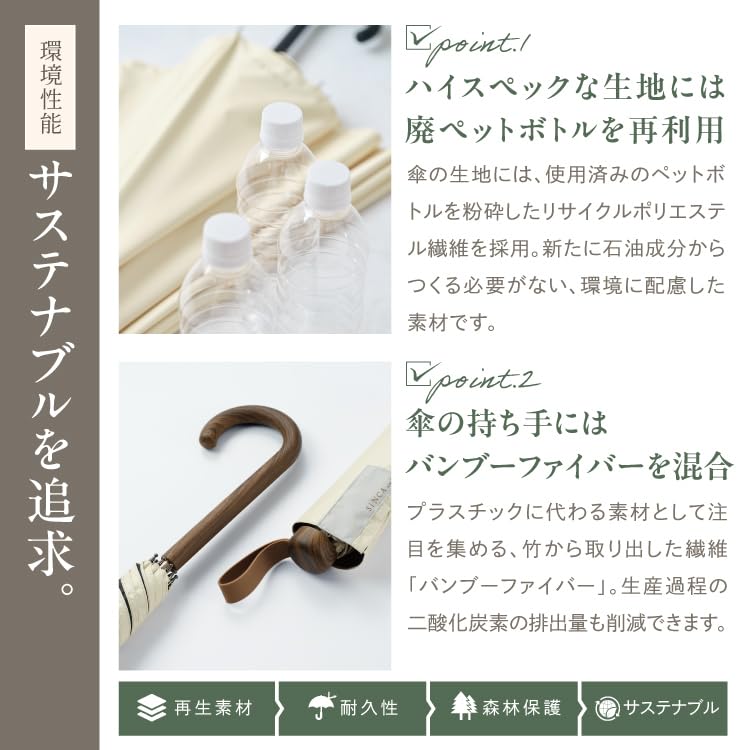 SiNCA LONG 63 12K Green Parasol Extra Made from Recycled Light UV Heat Suitable for Rain or Shine 110cm Wind Resistant To Perfect for and More Stylish