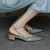 Summer New Rivets with Buckles, Middle Heel, Spring Bag Head, Pointed Head, Thick Heel, Willow Shoes, Cool Slippers for Women