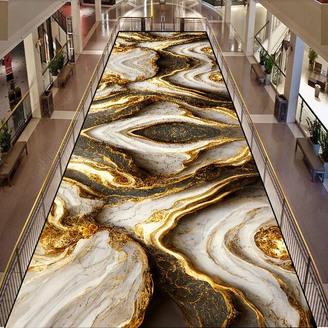 Luxuriöser Marmor Flur Teppich Goldene Abstrakte Dekoration Hotelhalle Durchgang Langer Läufer Teppich Rutschfest Haus Flur Bodenmatten