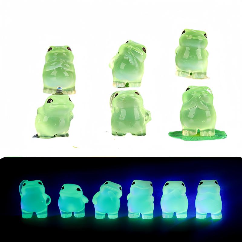 6Pcs Luminous Mini Resin Frogs - Decorative Small Toy Frogs For Dollhouse Fairy Garden Aquarium Landscape Micro Prop