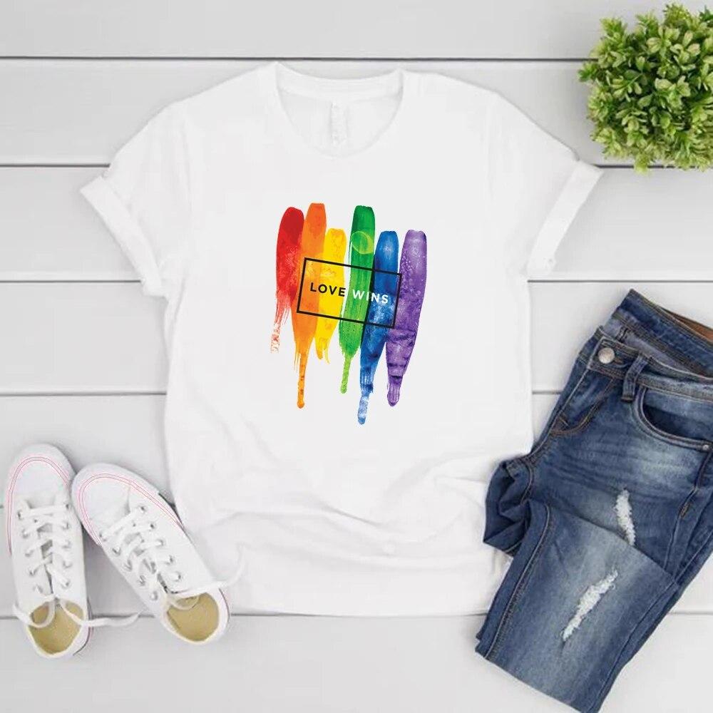 LGBT T-särk Gay Pride T-särk Vikerkaarega Gei Lesbi T-särgid Armastus Võidab T-särk Naiste Lühikeste Varrukatega T-särk Streetwear Topid LGBT Kingitus