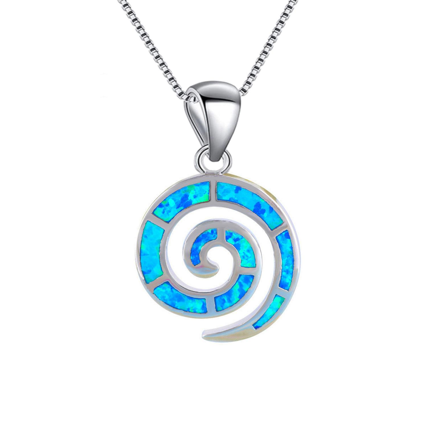 Aobao New Style Fashion Jewelry: Blue Opal Swirl Necklace with Snail Pendant, Sweater Chain, Opal Necklace 20inches&Fashion