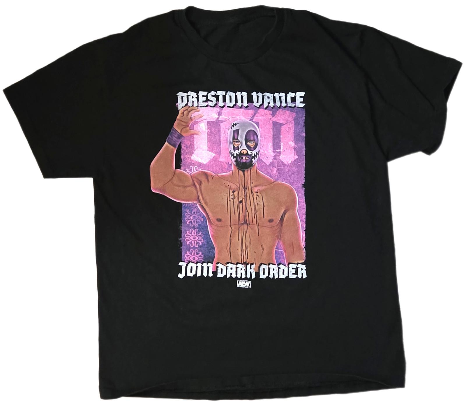 AEW Preston Vance 10 Join Dark Order T Shirt Mask Graphic Wrestling Size Large Unisex T-Shirt L