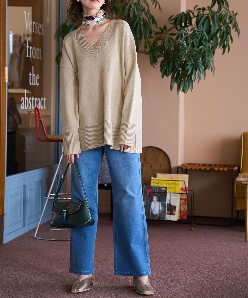 ROPE PICNIC Knit Pullover Knit Beige [WEB Exclusive] Mid-Gauge V-Neck Pullover/Anti-Static/Machine Washable, Women's, GDM64010, (27)