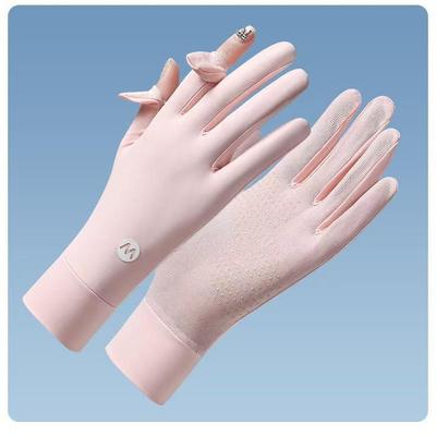 Damen Sommer-Handschuhe mit UV-Schutz, aus Eis-Seide, fingerlos, mit Klapp-Oberteil: Atmungsaktiv, Schweißabsorbierend, für Autofahren & Outdoor-Radfahren.