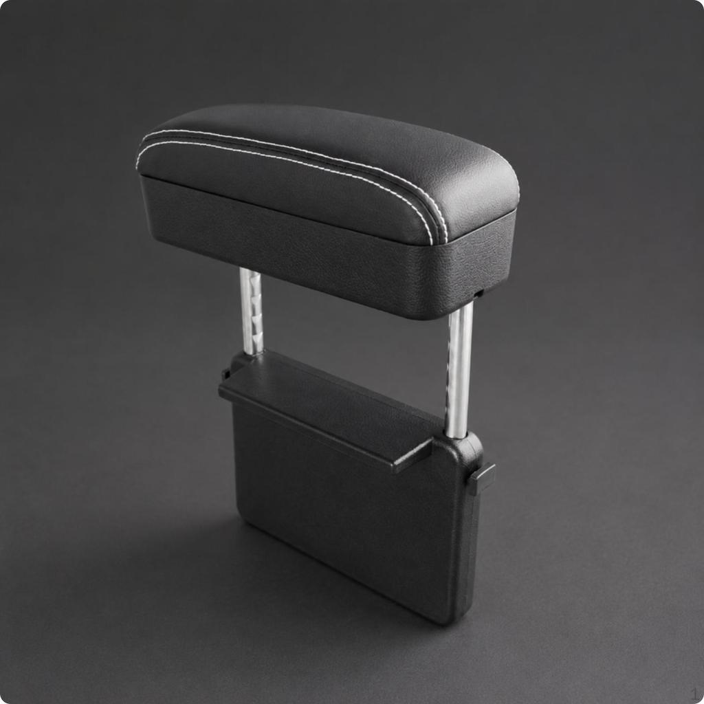 Vehicle Center Armrest Storage Box LeatherLike Adjustable Metal Support Rods