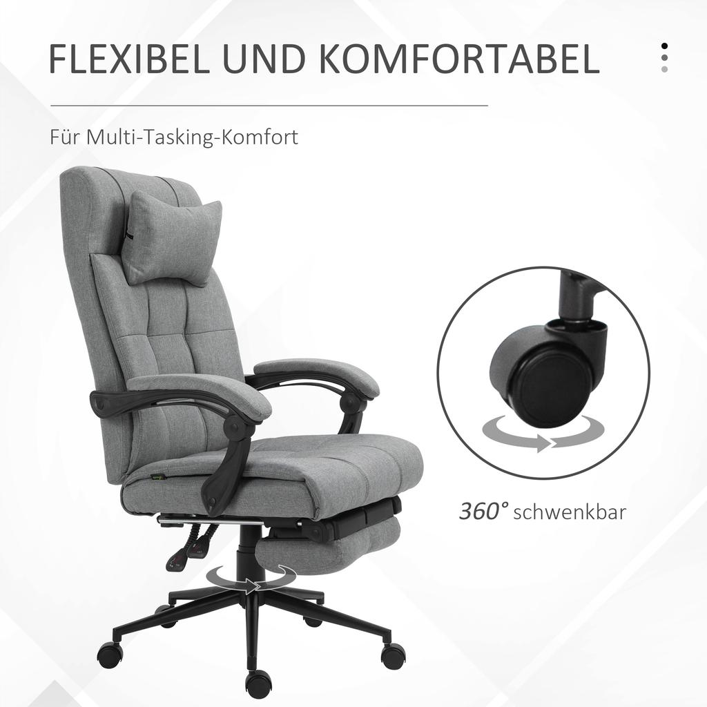 Office Chair with Footrest Ergonomic Office Chair with Armrests Lumber Support and Headrest Light Grey