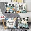 Thanksgiving Pumpkin Plaid Elements Small Fresh Simple Style Festive Atmosphere Decoration Living Room Home Pillow Cushion Cover