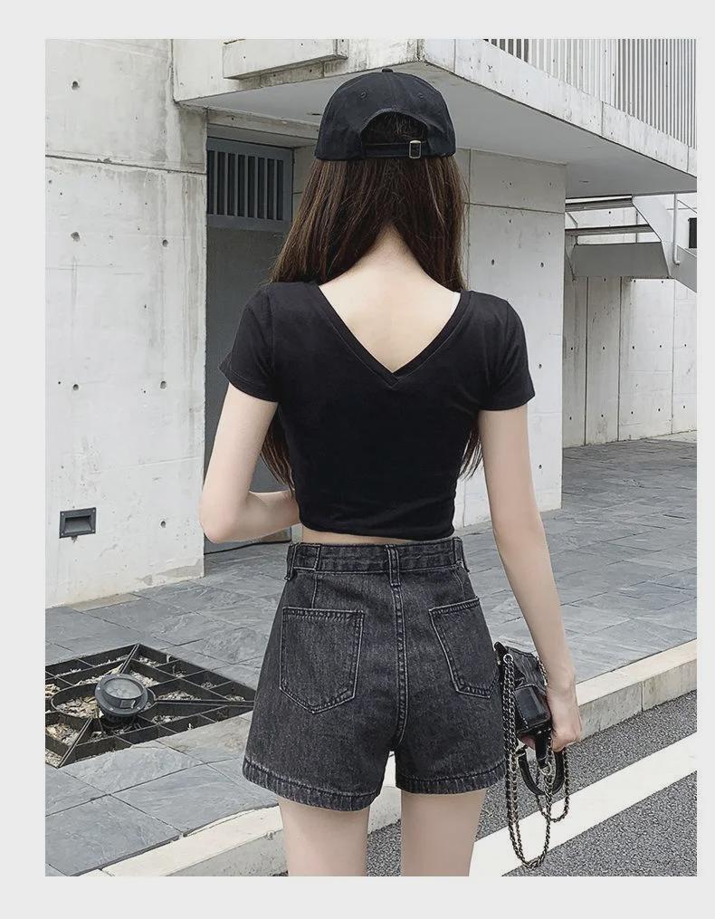 Summer 2021 High-Waist Korean Style Women's Denim Shorts with Side Zipper and Letter Design - Slim, Wide-Leg Hot Pants Trend.