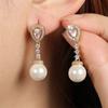 ZAKOL Elegant Round Imitation Pearl Earrings for Women Korean Fashion Water Drop CZ Bridal Earring Wedding Jewelry