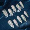 Reusable Press-On Nails With Full Rhinestone Embellishment French Tip Design Acrylic Wearable Manicure Women